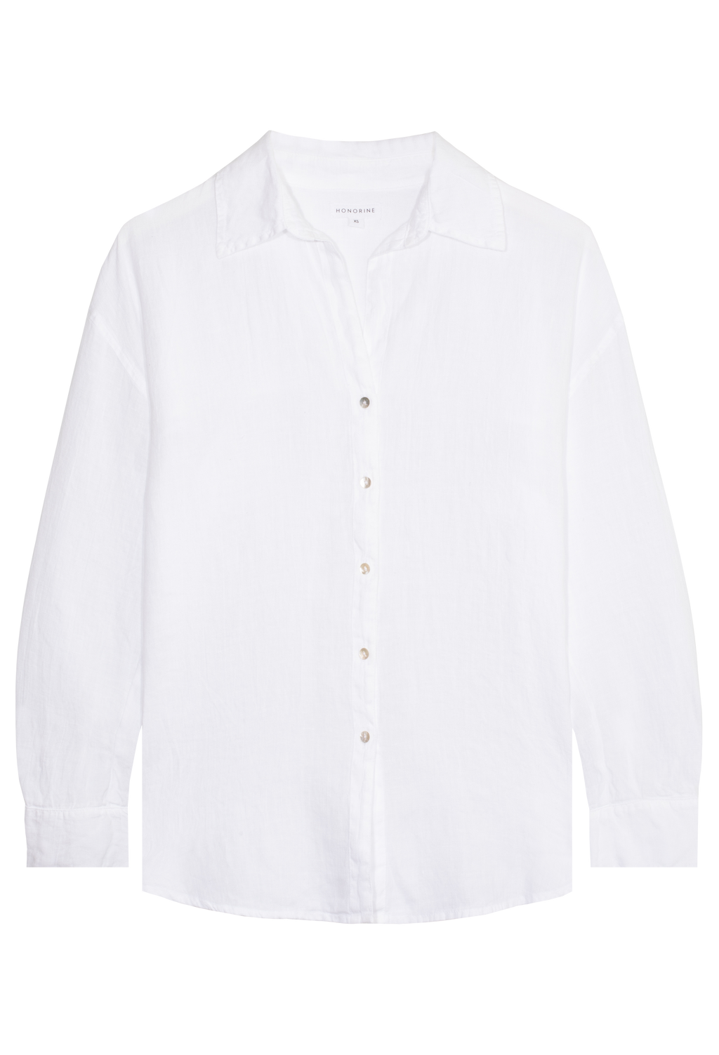 FLATLAY OF A WHITE COLORED LINEN BUTTON UP SHIRT ON A TRANSPARENT BACKGROUND
