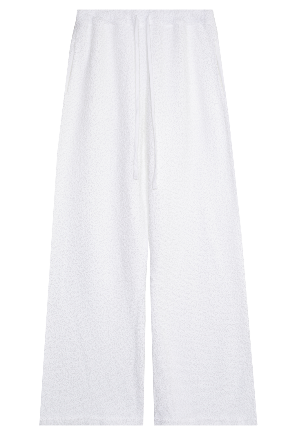 FLATLAY OF A WHITE BOUCLE SWEATPANT  ON A TRANSPARENT BACKGROUND