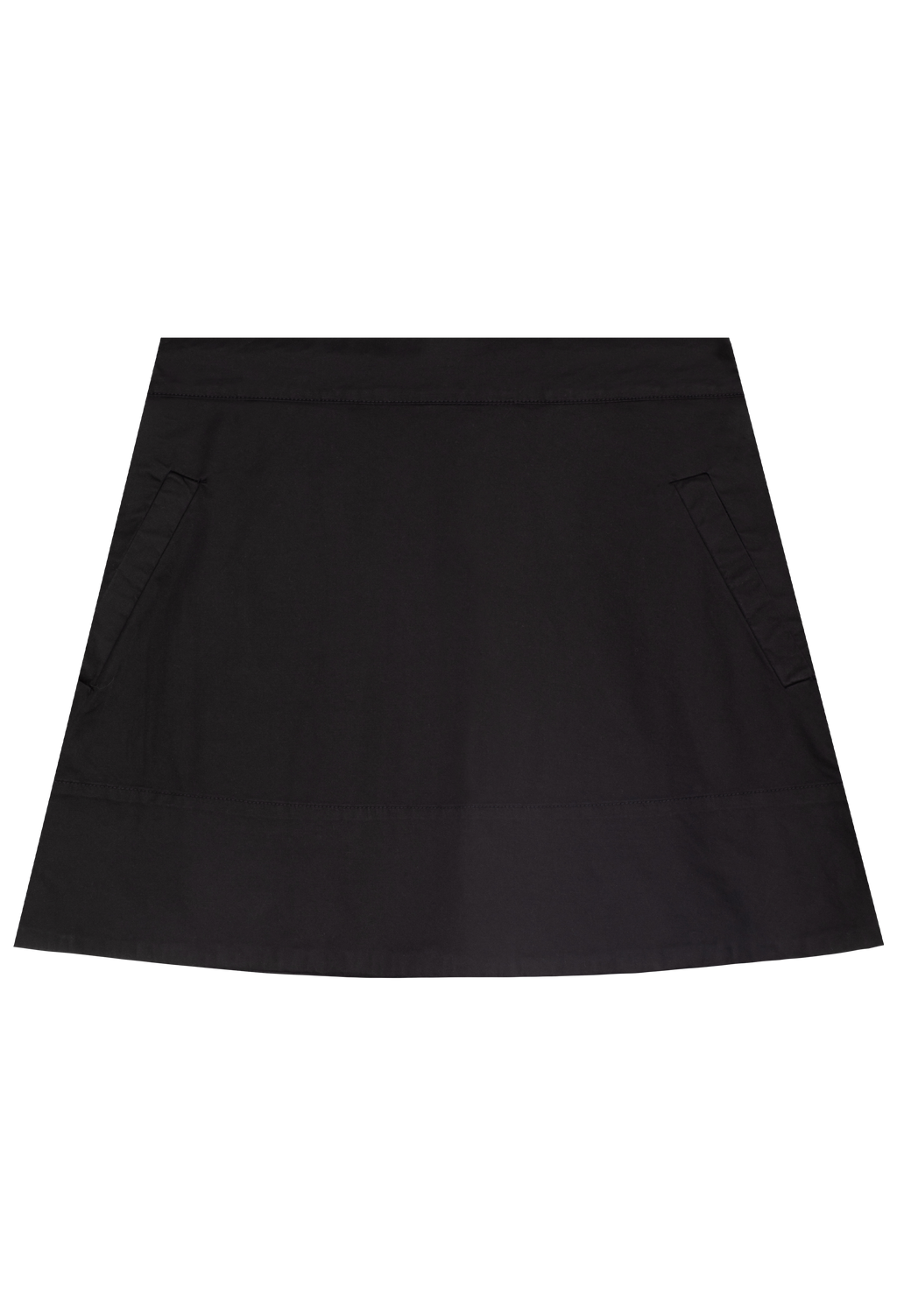 FLATLAY OF ABLACK MINI SKIRT ON A TRANSPARENT BACKGROUND