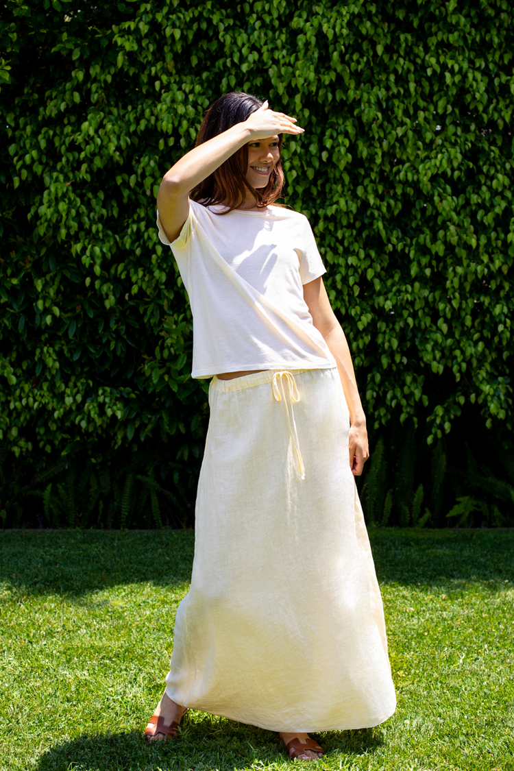 【PORTERNA】Elin Mid-Length One Piece L.A. Button Down Asymmetric Wrap Midi Dress in Cupro Linen